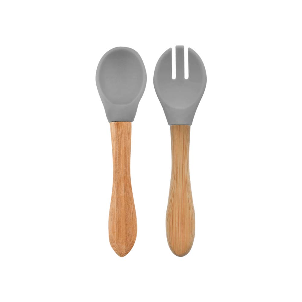 Minikoioi Dig In Spoon & Fork with Bambo Handle - Powder Gray