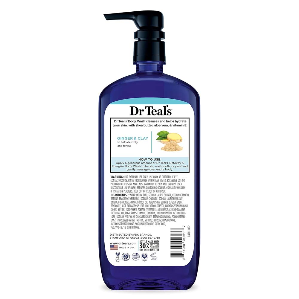 Dr Teal's Body Wash with Pure Epsom - Salt Detoxify & Energize with Ginger & Clay 710ml