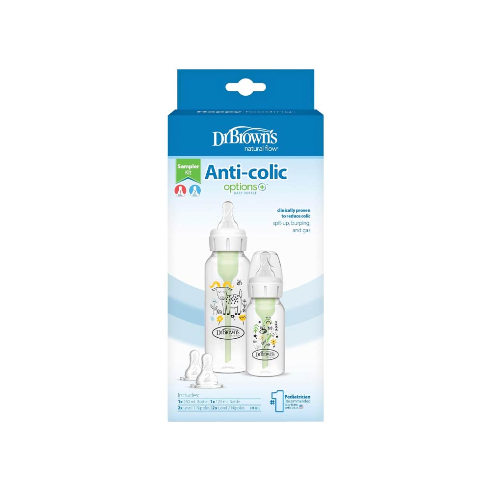 Dr. Brown's Anti-Colic Options+ Plastic Baby Bottles (0m+) - 2 Pack (120ml+250ml)
