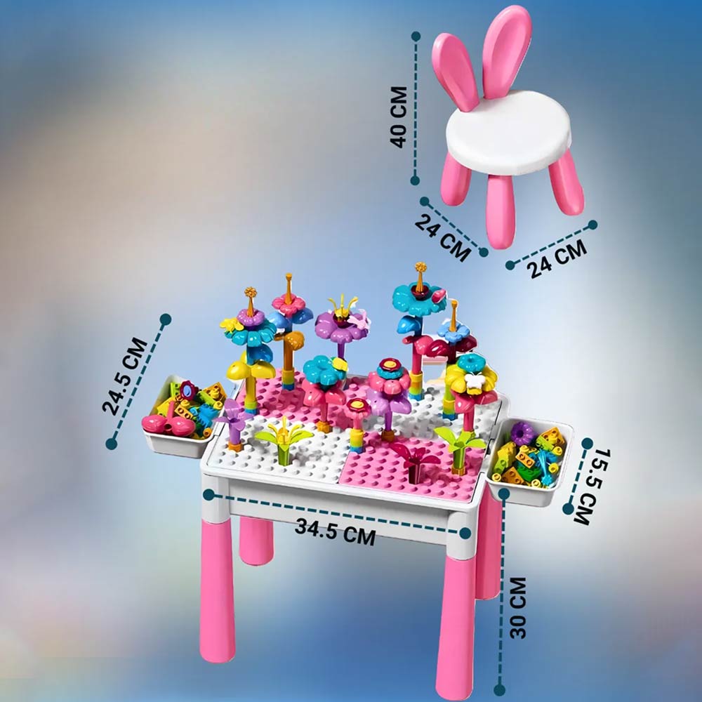 Dreamy Garden Building Blocks Table with Chair (3Yrs+) - 89 Blocks
