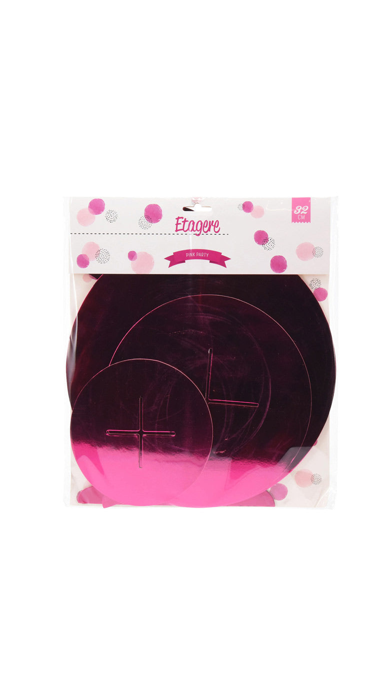 Baby Party Etagere Cardboard Metallic 3 Layer Pink - 32cm