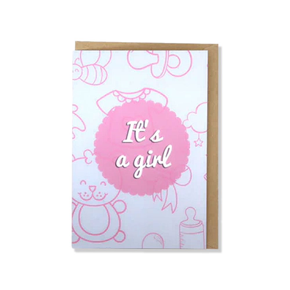 Far Designs Card - It’s a Girl/Pink Doodles
