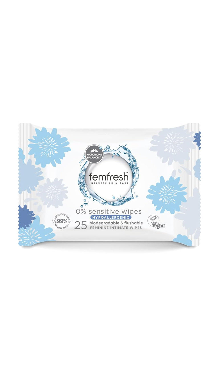 Femfresh Intimate Skincare 0% Sensitive Hypoallergenic Wipes, Pack of 25