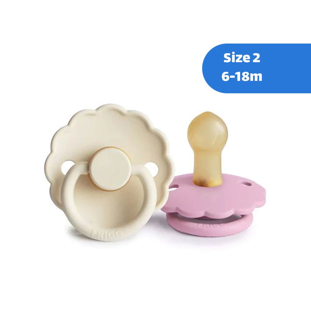 Frigg Daisy Latex Pacifier Size 2 (6-18m) Cream/Lupine - 2 Pcs