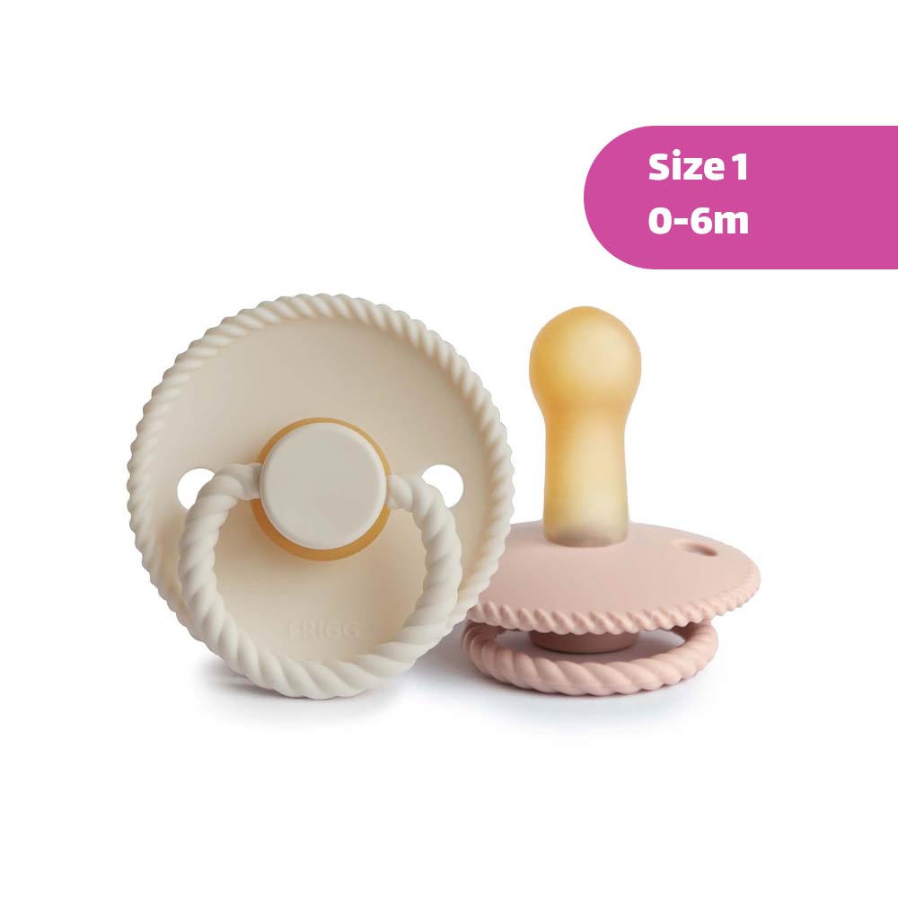 Frigg Rope Latex Pacifier Size 1 (0-6m) Blush/Cream - 2 Pcs