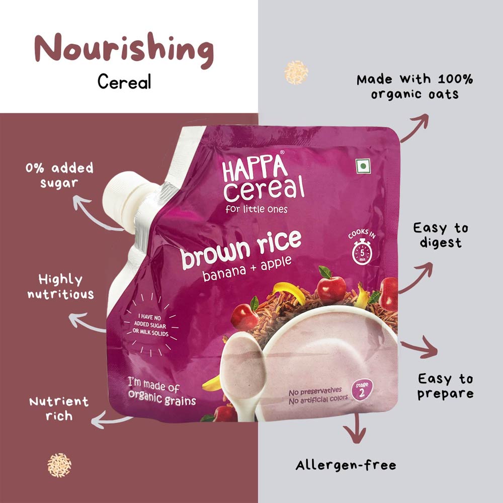 Happa Organic Cereal (6m+) Brown Rice Banana & Apple - 200g