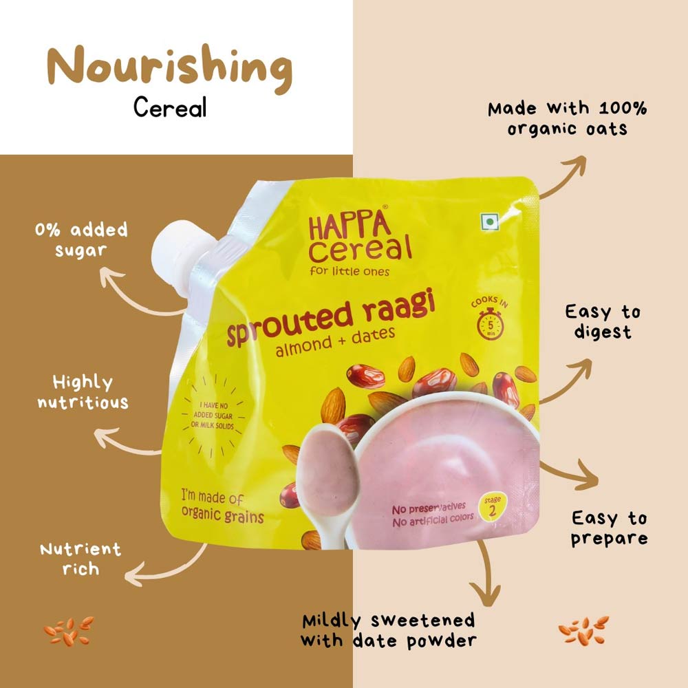 Happa Organic Cereal (6m+) Sprouted Raagi, Almonds & Dates - 200g