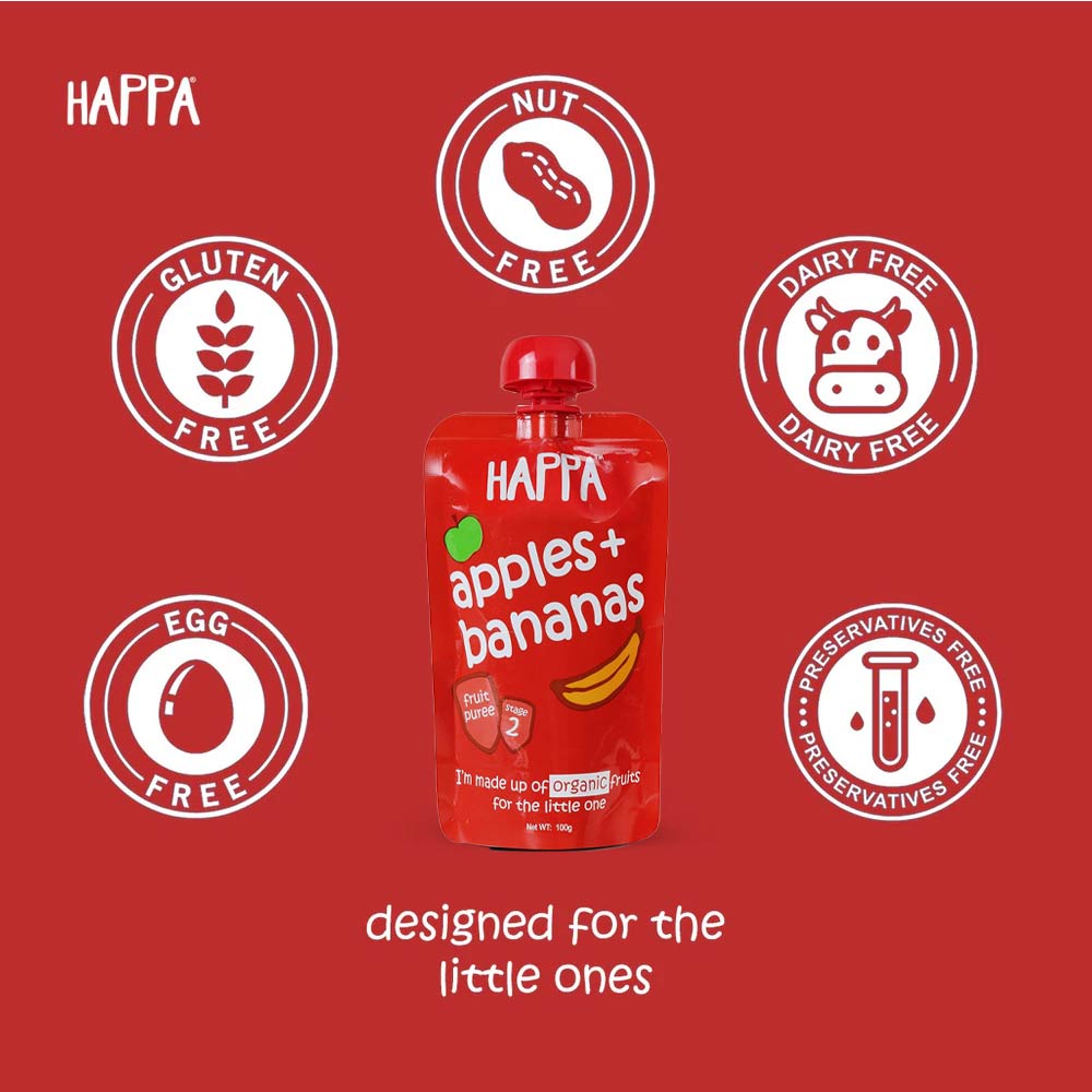 Happa Organic Puree (6m+) Apple & Banana - 100g