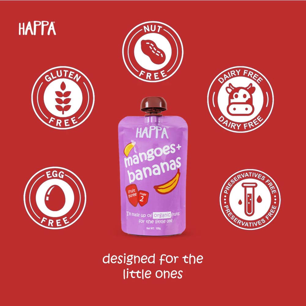 Happa Organic Puree (6m+) Mangoes & Banana - 100g