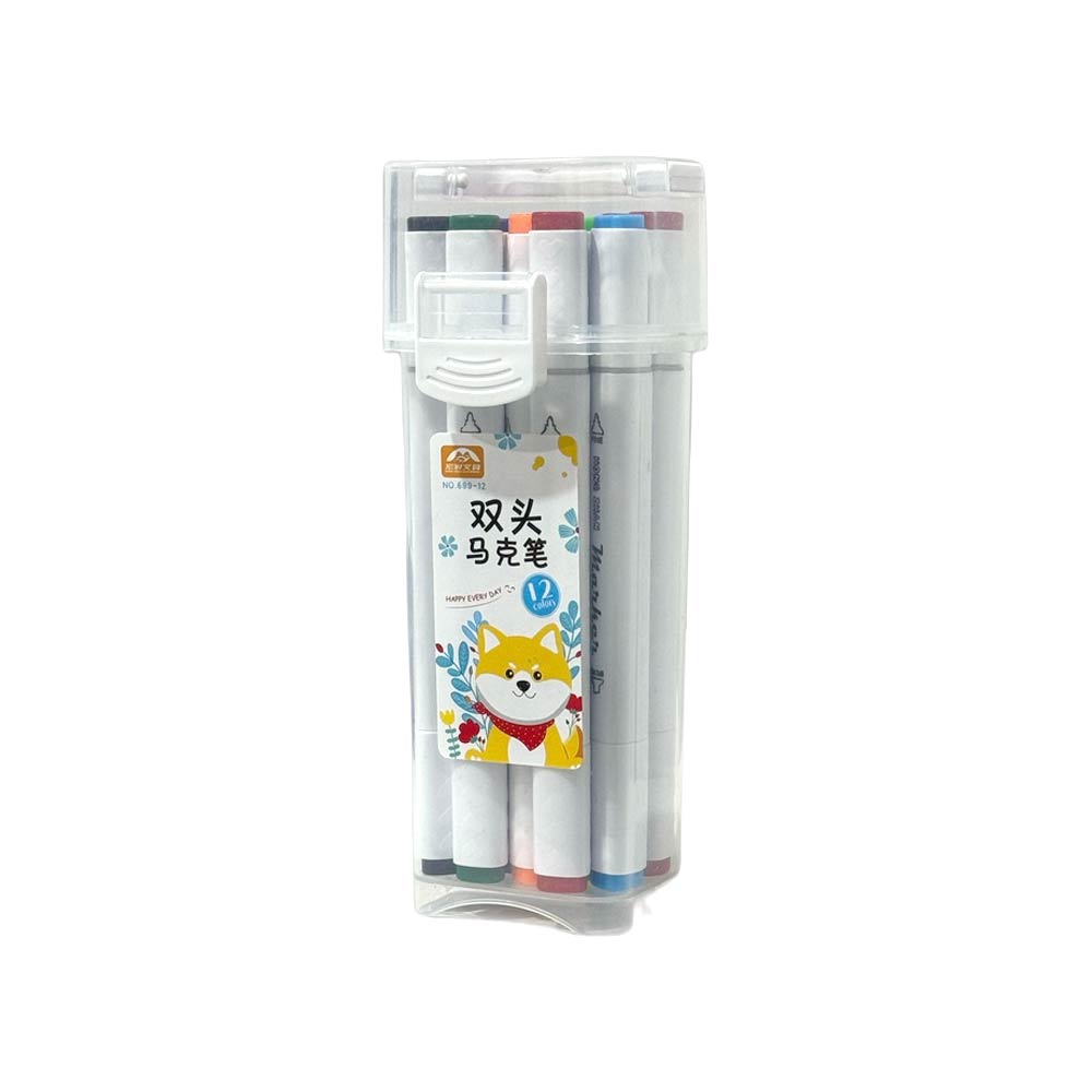 Hong Zhan Fine Double Head Color Markers - 12 Colors