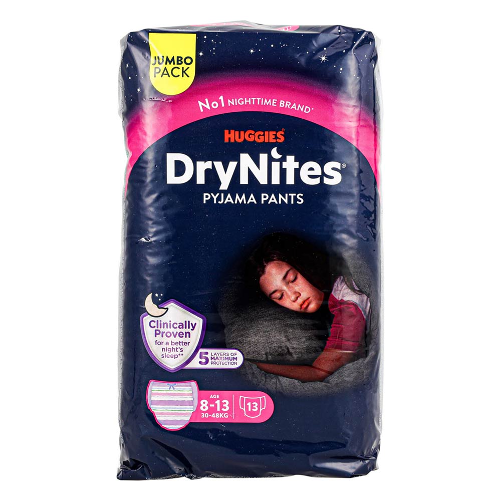 Huggies Drynites Pyjama Pants for Girls 8-13Yrs (30-48kg) - 13 Pcs Jumbo Pack