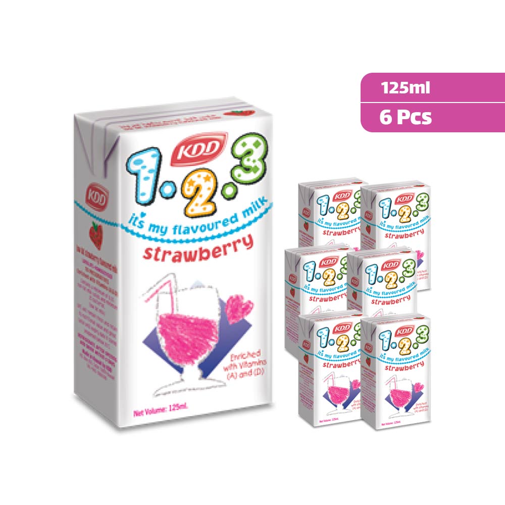 KDD Kids 1.2.3 Strawberry Milk  125ml - Pack of 6