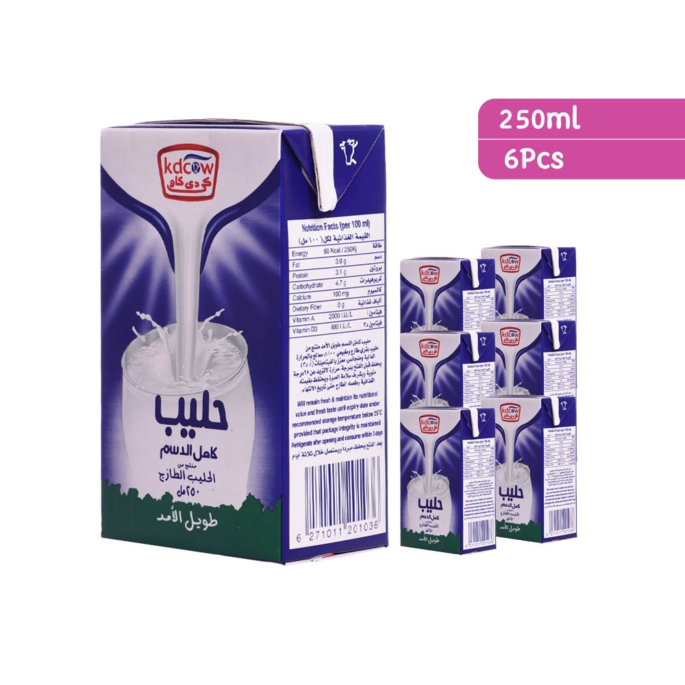 Kdcow Long Life Full Cream Milk 250ml - Pack of 6