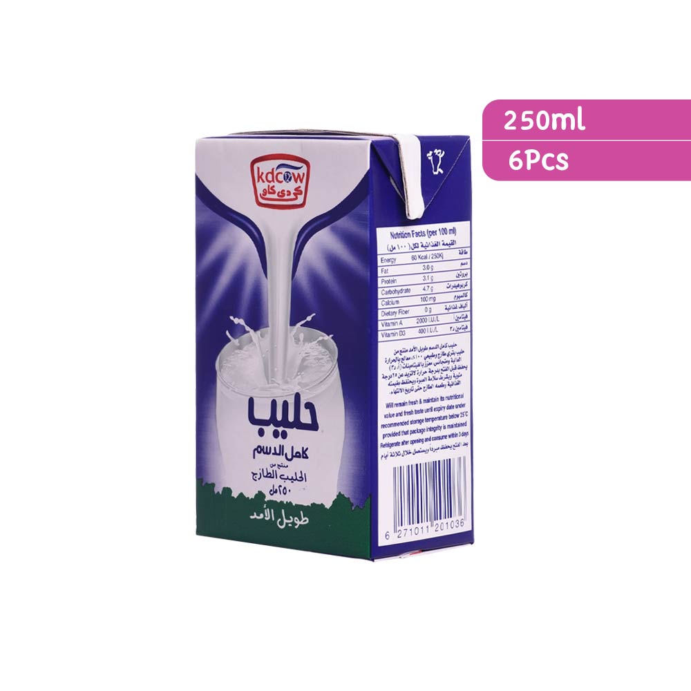 Kdcow Long Life Full Cream Milk 250ml - Pack of 6