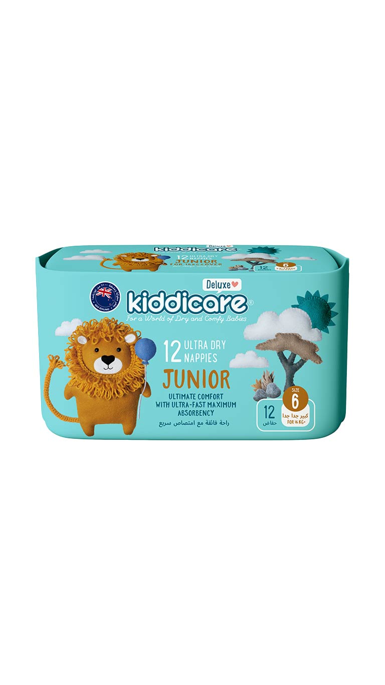 Kiddicare Size 6 (For 16kg) Junior Ultra Dry Nappies - 12 Nappies