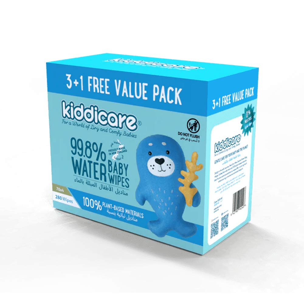 Kiddicare Water Baby Wipes (70 Pcs x4) Wipes Value Pack - 3+1 FREE