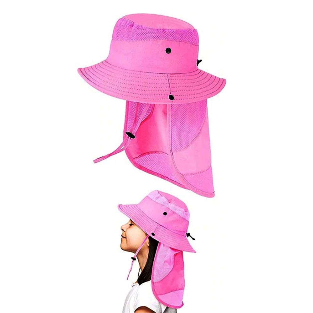 Kids Long Flap Beach Bonnie Hat - Hot Pink
