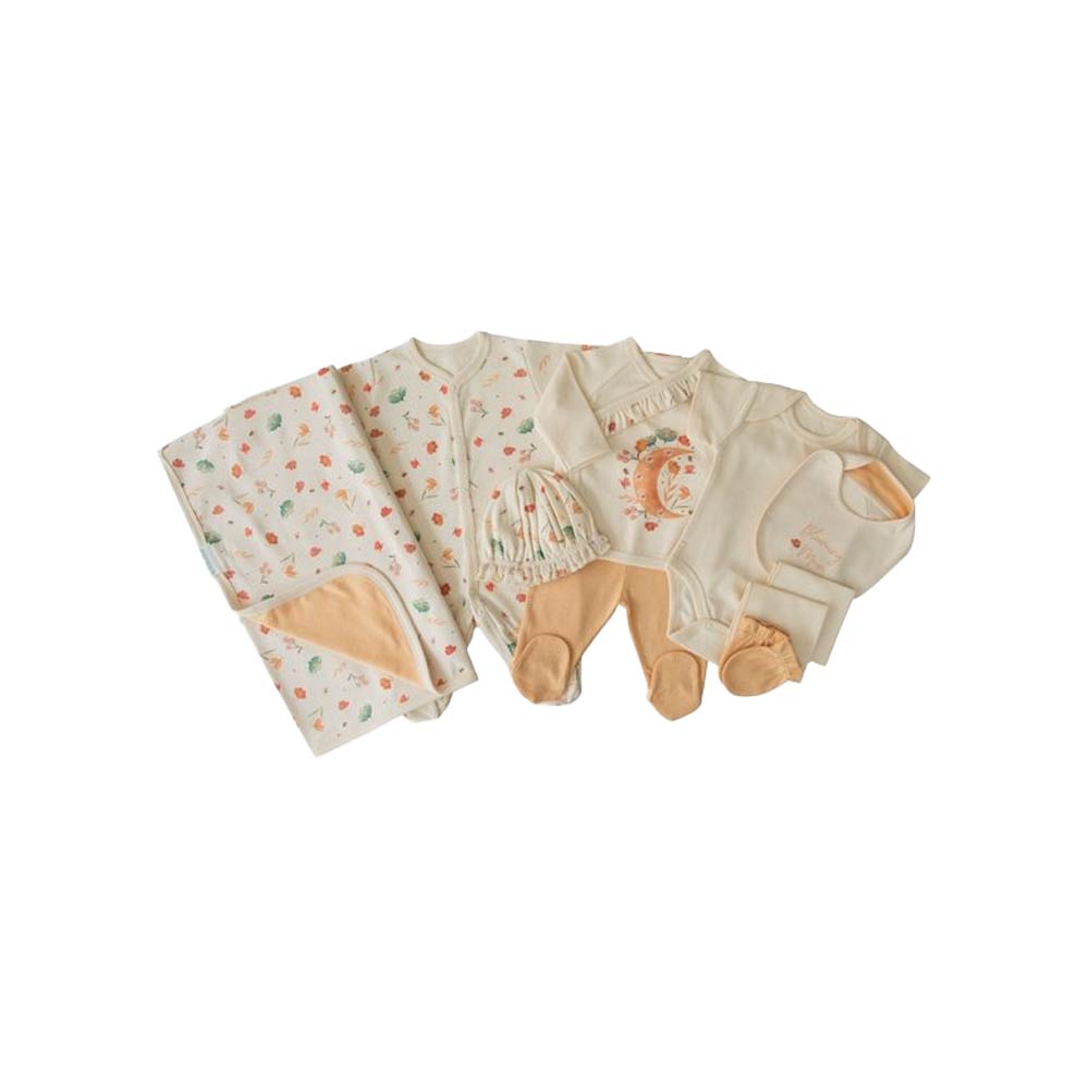 Kitikate Newborn Organic Baby Girl Set - Natural, Blooming Moon
