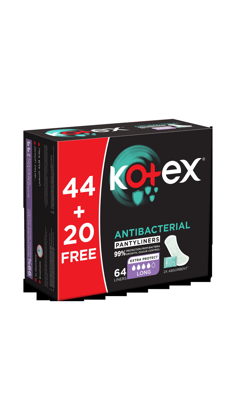 Kotex Extra Long Antibacterial Scented (44+20 Free) - 64 Pantyliners