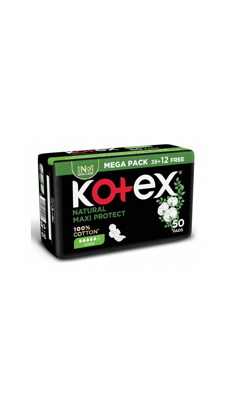 Kotex Maxi Thick Cotton Super Unscented (38+12 Free) - 50 Pads Mega Pack