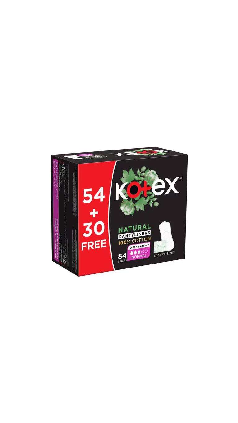 Kotex Natural Cotton Normal 54+30 Free Unscented - 84 Pantyliners