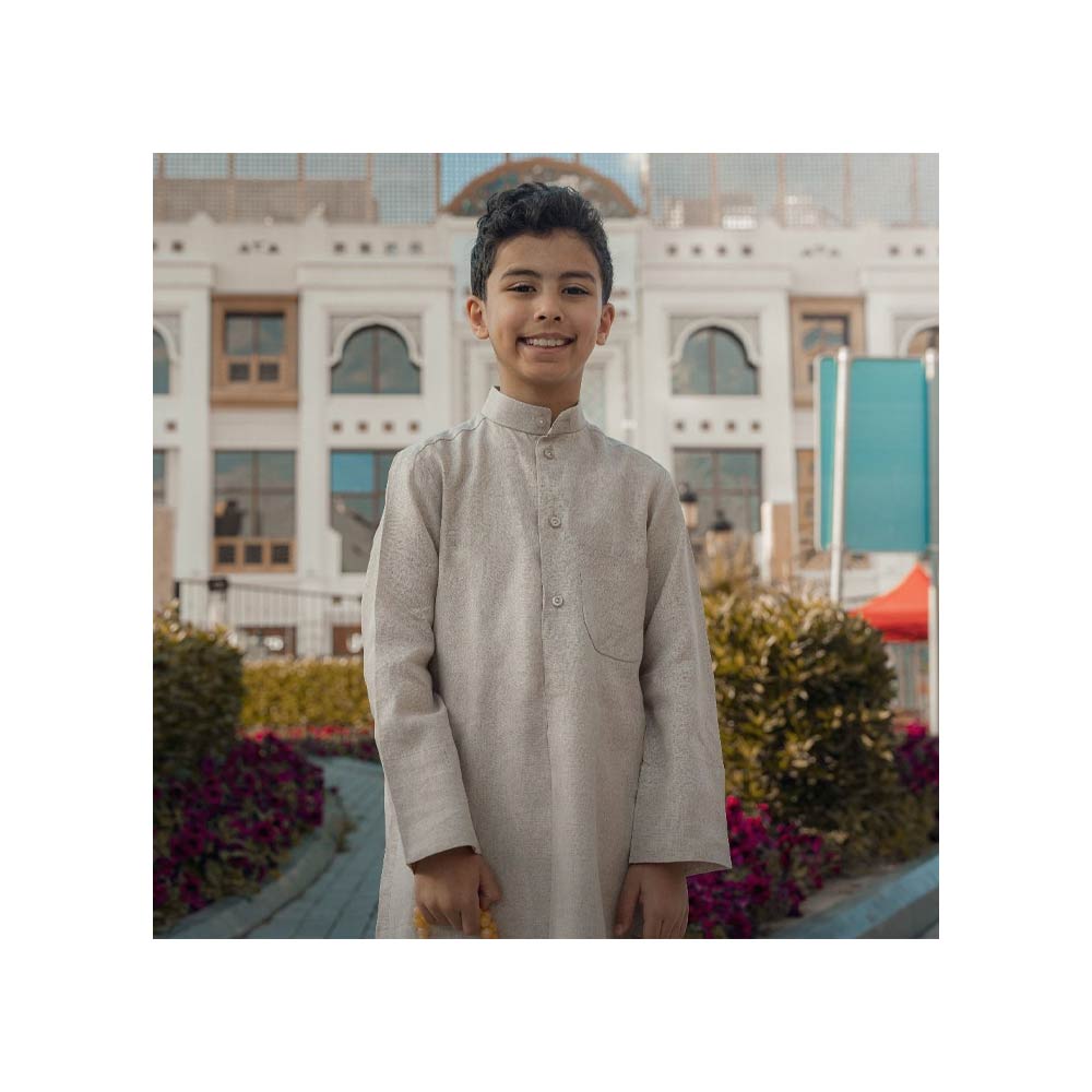 Naseej Kids Linen Dishdasha - Beige