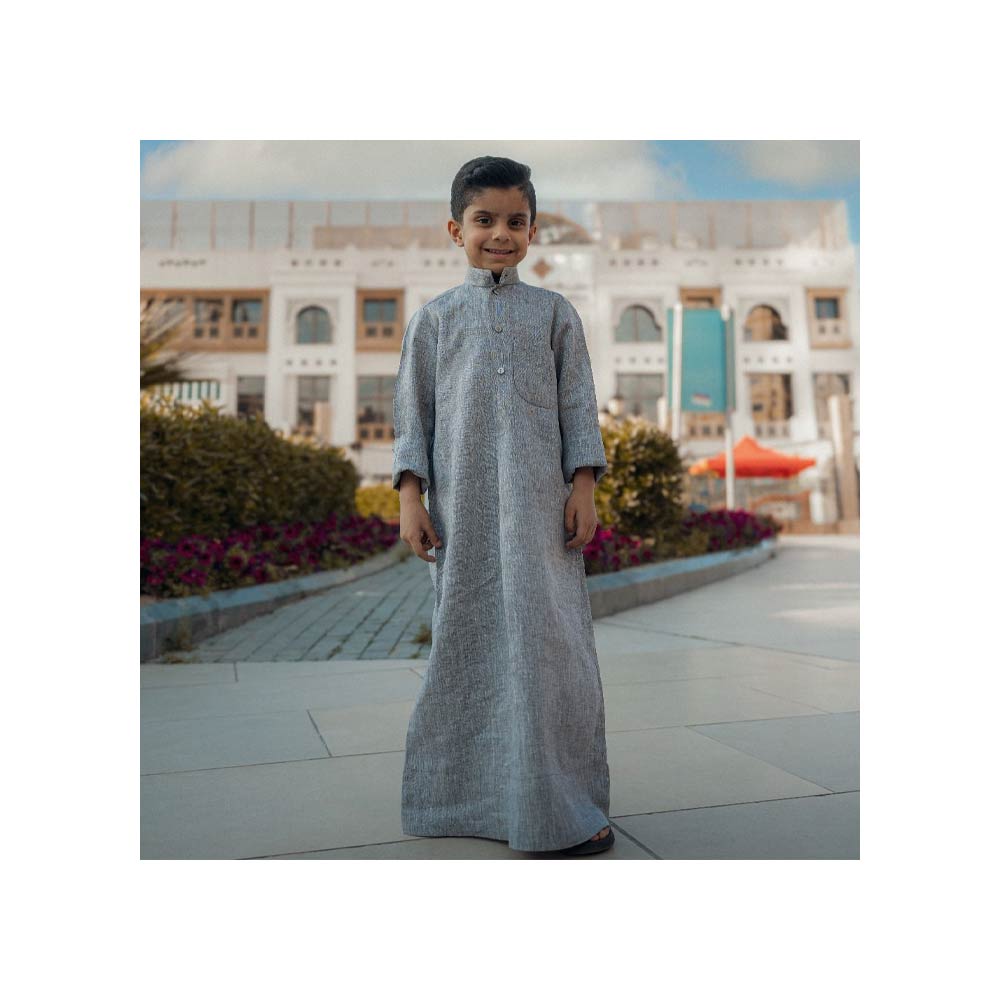 Naseej Kids Linen Dishdasha - Gray