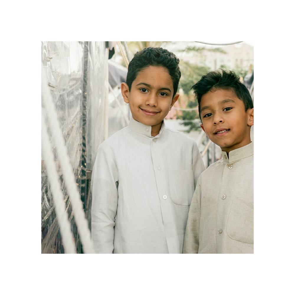 Naseej Kids Linen Dishdasha - Light Gray