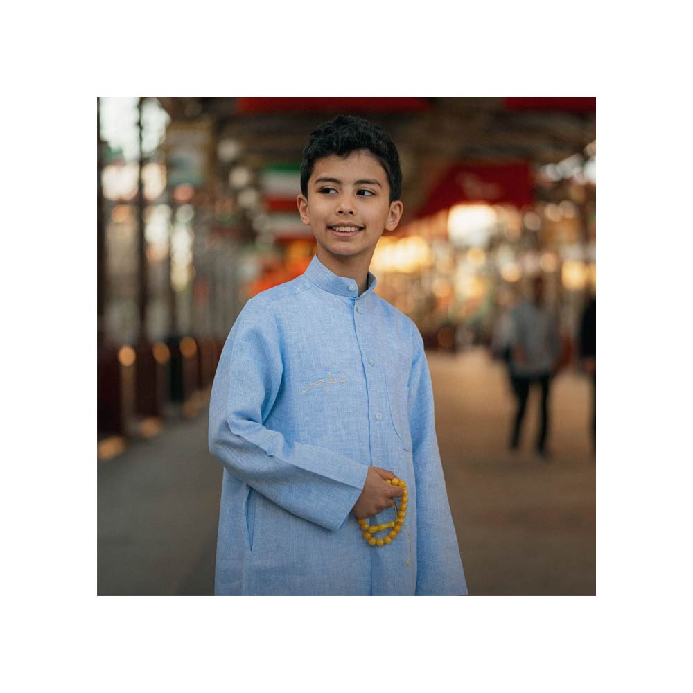 Naseej Kids Linen Dishdasha - Sky Blue