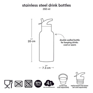 A Little Lovely Stainless Steel Water Bottle 350ml Dimensions