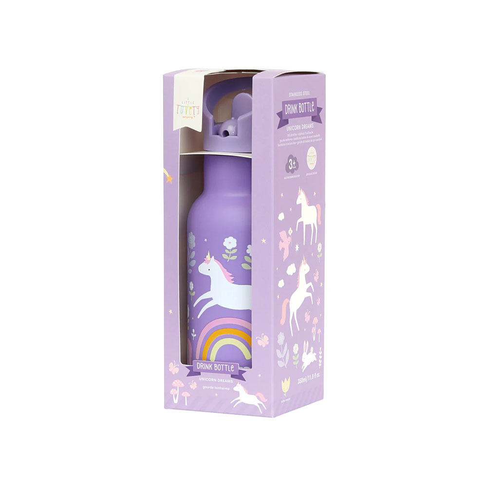 A Little Lovely Stainless Steel Water Bottle 350ml - Unicorn Dreams