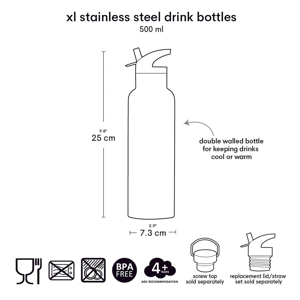 A Little Lovely Stainless Steel Water Bottle 500ml - Animal Friends