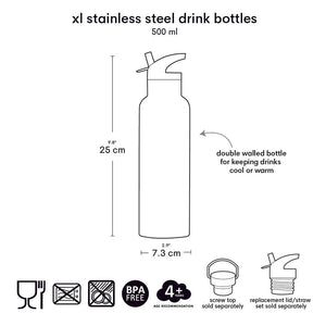 A Little Lovely Stainless Steel Water Bottle 500ml - Animal Friends
