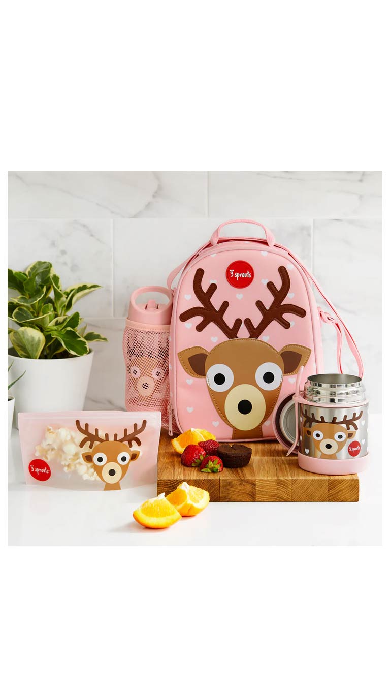 3 Sprouts Lunch Bag Deer - Brown & Pink