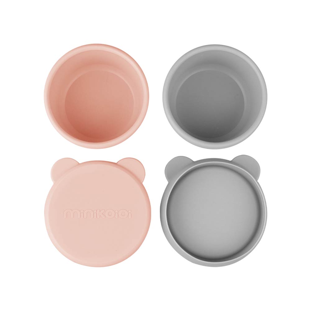 Minikoioi Mini Bites Silicone Mini Bowl with Lid - Pinky Pink / Powder Gray