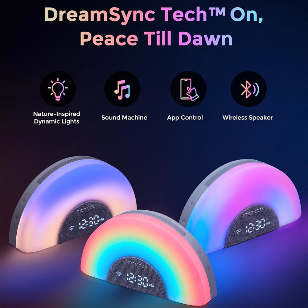 Momcozy DreamSync Smart Baby Sound Machine - Rainbow Light & App Control