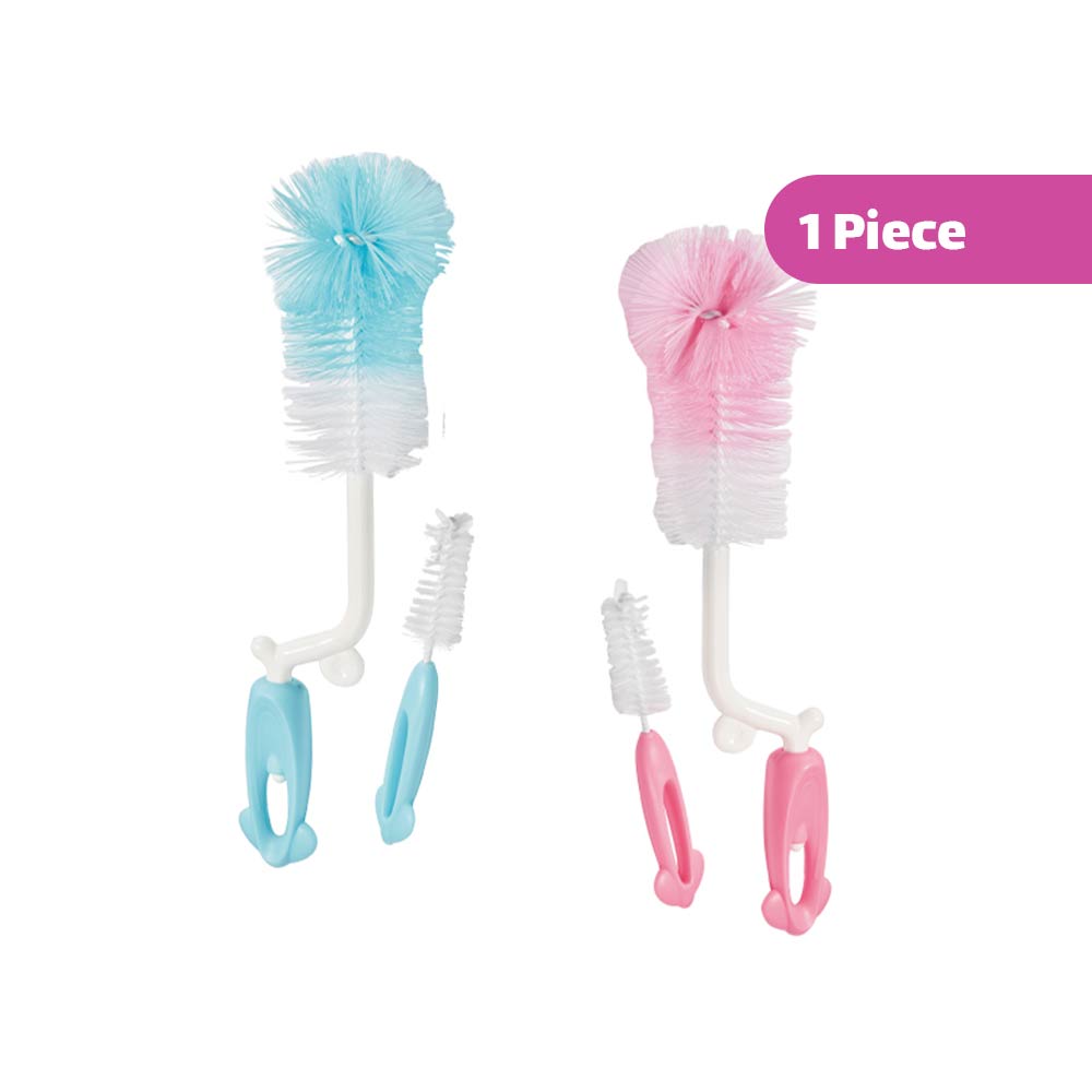 Momeasy 2-In-1 Bottle & Nipple Brush (Curve) | Mix Color - 1 Piece