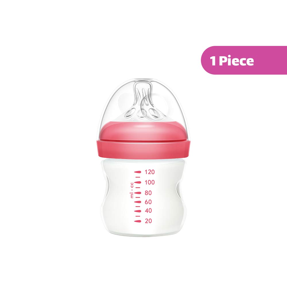 Momeasy Anti-Colic Wide-Neck Glass Feeding Bottle (0m+) 120ml