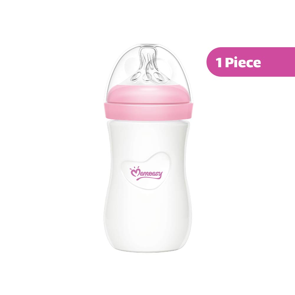 Momeasy Anti-Colic Wide-Neck Glass Feeding Bottle (3m+) 240ml