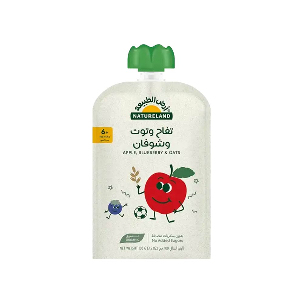 Natureland Organic Apple, Blueberry & Oats Puree (6m+) 100g