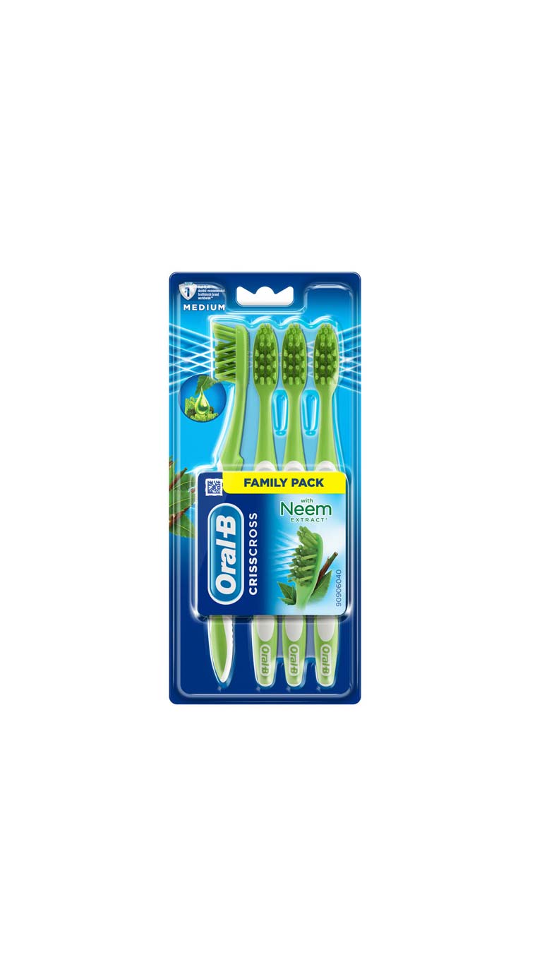 Oral-BCrissCrossManualwithNeemExtractMediumToothbrushAssortedColor4pcs