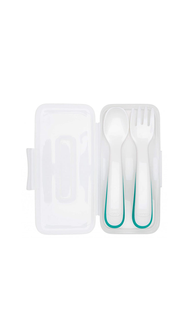 OxoTotOntheGoPlasticForkandSpoonSetwithTravelCaseTeal