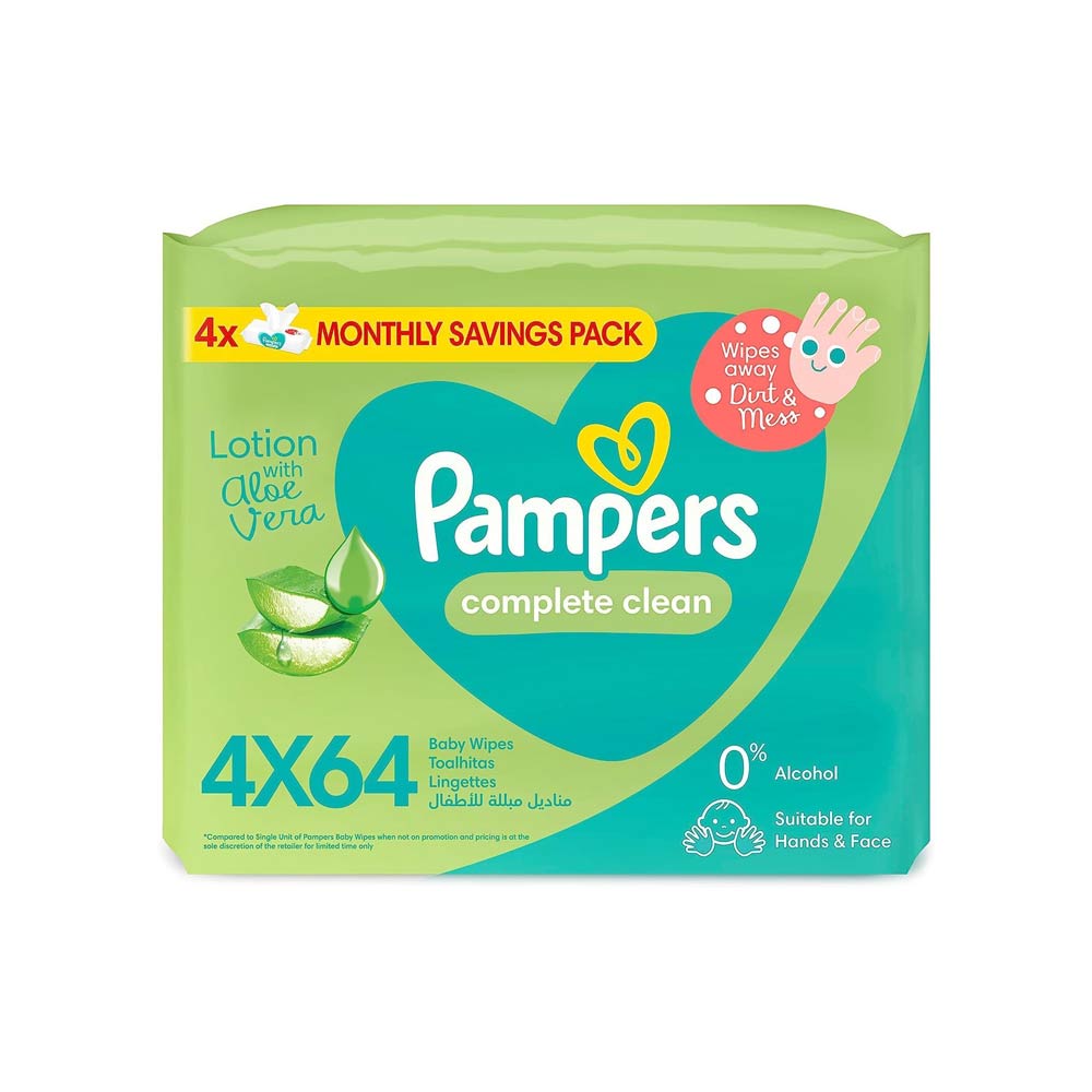 Pampers Baby Wipes with Aloe Vera - (4x64) 256 Wipes Pack