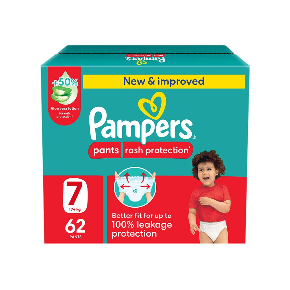Pampers Rash Protection Size 7 (17+kg) - 62 Pants Giant Saving Box
