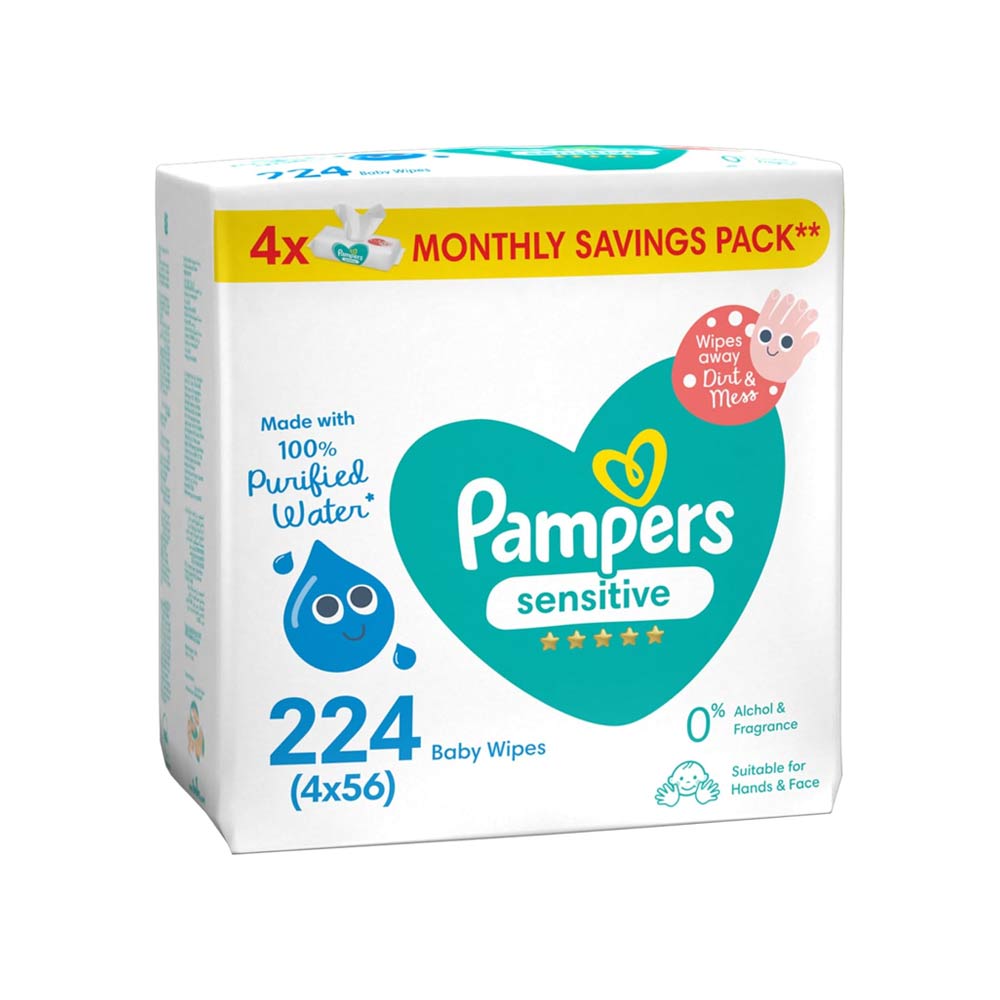 Pampers Sensitive Baby Wipes - (4x56) 224 Wipes Pack