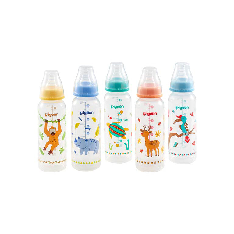 Pigeon Slim Neck Clear Cap Plastic Bottle (4m+) Animals 240ml - 1 Pcs