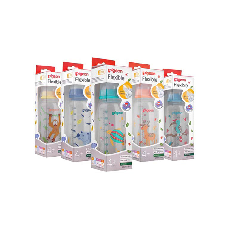 Pigeon Slim Neck Clear Cap Plastic Bottle (4m+) Animals 240ml - 1 Pcs