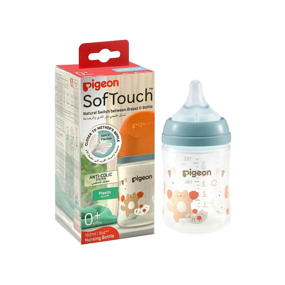 Pigeon SofTouch Anti-Colic Plastic Nursing Bottle 160ml (0m+) - Cat