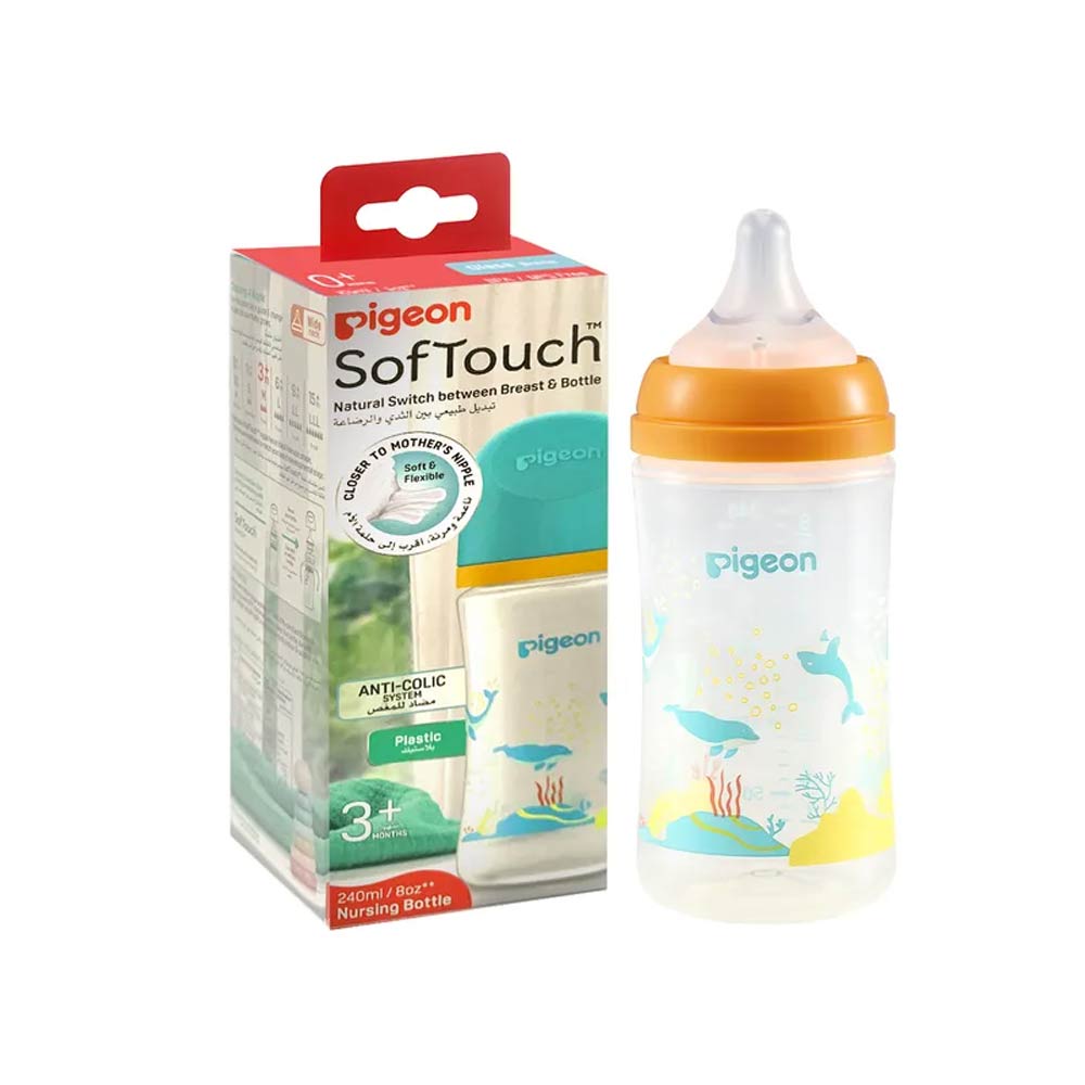 Pigeon SofTouch Anti-Colic Plastic Nursing Bottle 240ml (3m+) - Whale