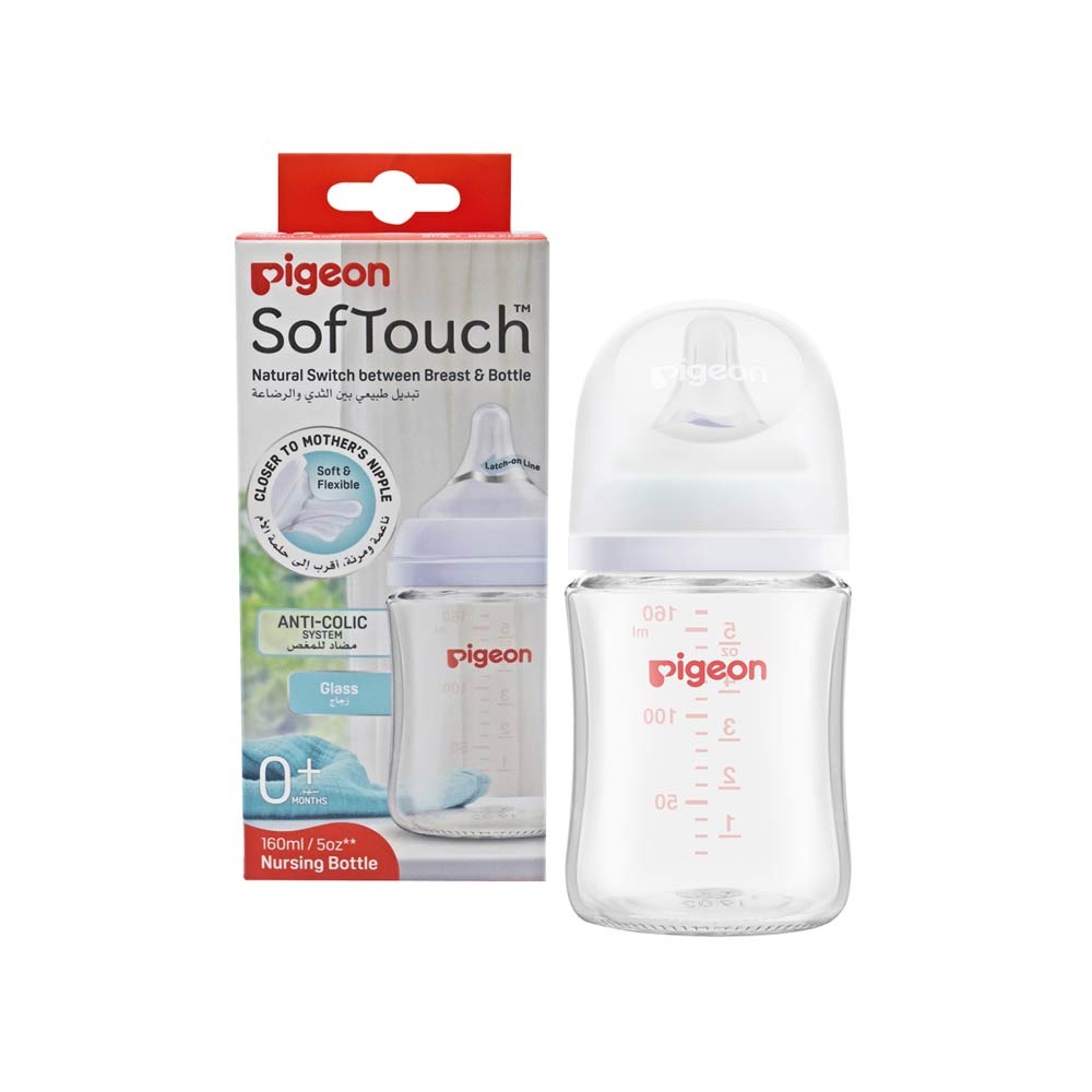 Pigeon SofTouch Anti-Colic Wide Neck Glass Nursing Bottle 160ml 0m+